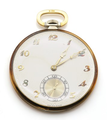 Lot 560 - An Art Deco 18ct yellow and white gold Movado open faced pocket watch