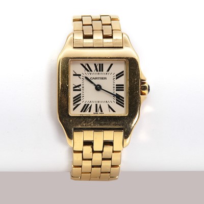 Lot 481 - A ladies' 18ct gold Cartier 'Santos Demoiselle' quartz bracelet watch, c.2000