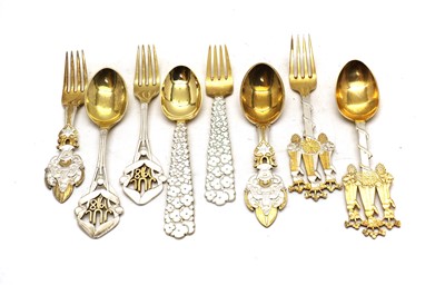 Lot 18 - Four pairs of Danish silver Christmas spoon and fork sets by A. Michelsen
