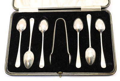 Lot 44 - A set of silver teaspoons and sugar tongs