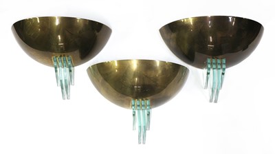 Lot 474 - Three silver-plated and glass wall lights