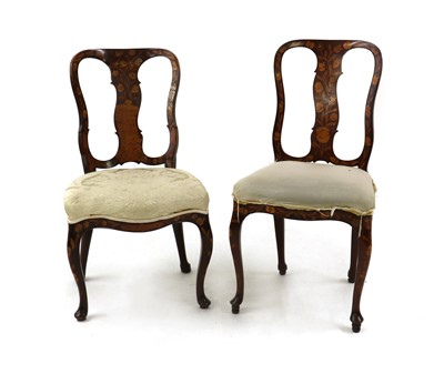 Lot 301 - A near pair of Dutch walnut and marquetry side chairs