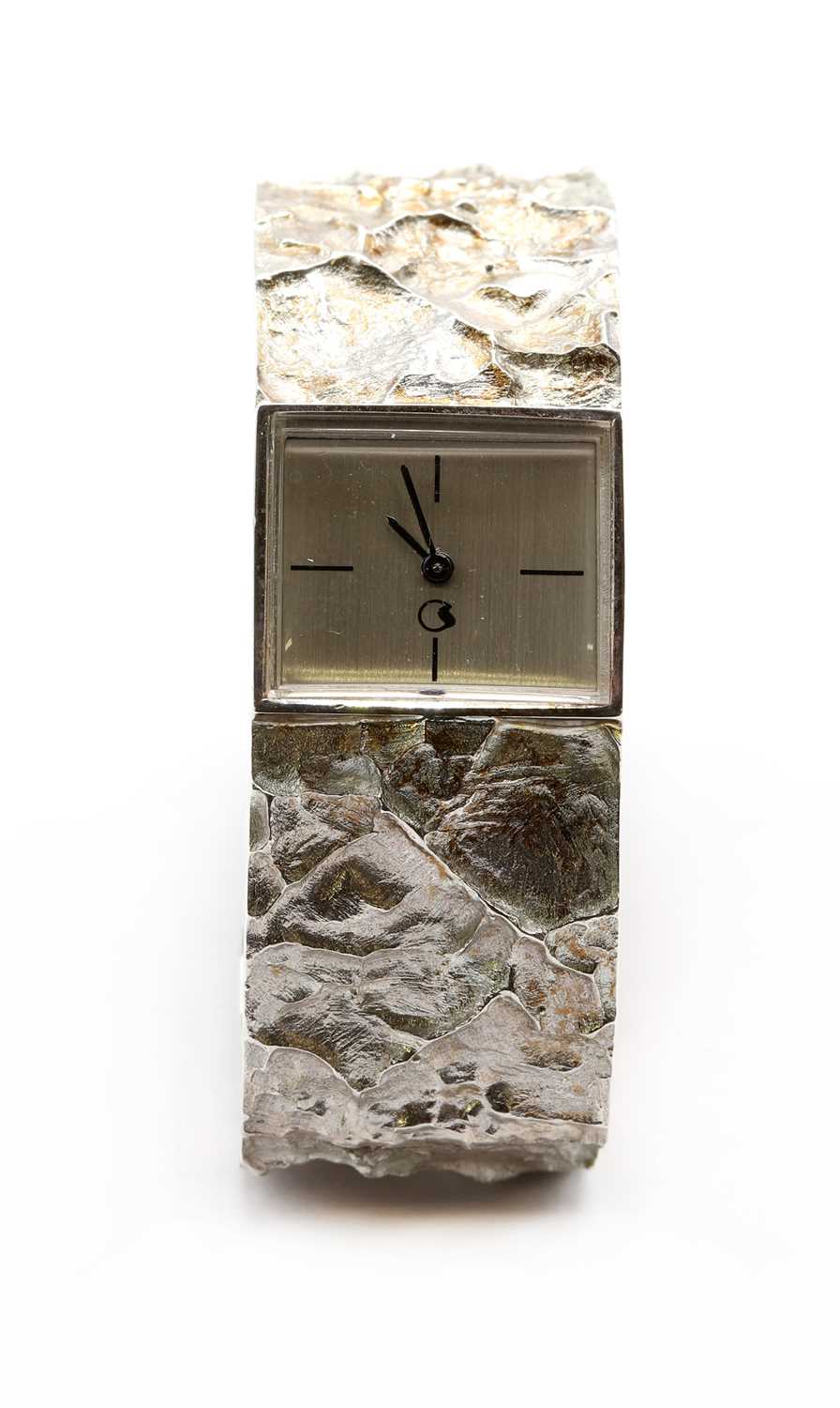 Lot A Finnish silver mechanical bracelet watch, by Matti Hyvariinen