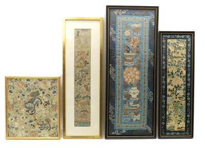 Lot 73 - A group of four Chinese needlework silk panels