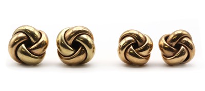 Lot 297 - Two pairs of 9ct gold hollow knot earrings