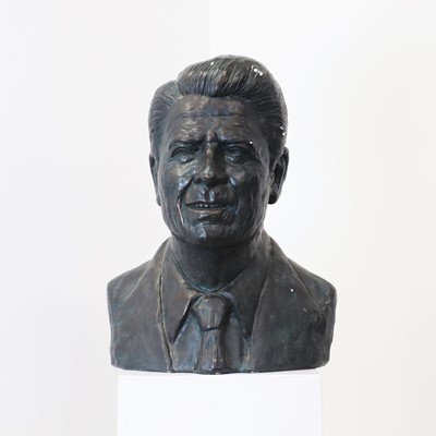 Lot 440 - A large bronzed plaster bust of Ronald Reagan
