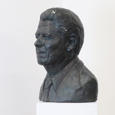 Lot 440 - A large bronzed plaster bust of Ronald Reagan