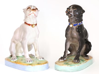 Lot 151 - A pair of Meissen-style porcelain figures of bulldogs