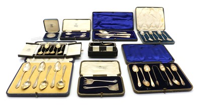 Lot 57 - A collection of cased silver flatware