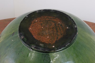 Lot 248 - A large green-glazed stoneware owl-form bowl