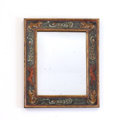 Lot 100 - A pair of polychrome painted teak-framed mirrors