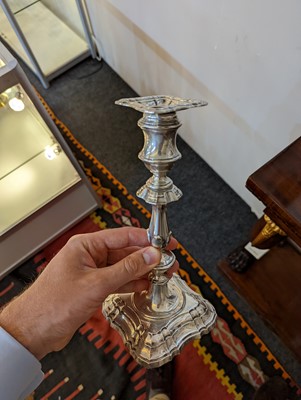Lot 359 - A pair of silver two-light candelabra