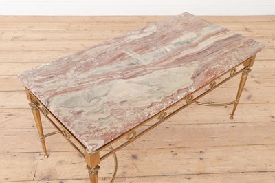 Lot 205 - A brass and red hardstone-topped coffee table