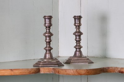 Lot 316 - A pair of Queen Anne Britannia standard silver candlesticks