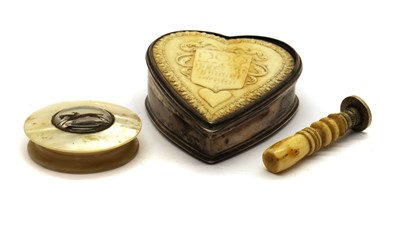 Lot 53 - A silver and ivory heart-shaped snuffbox