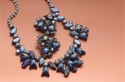 Lot 243 - A 'blue tulip' paste necklace and earrings suite, by Elsa Schiaparelli, c.1948