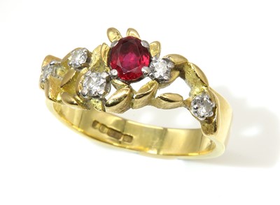 Lot 230 - An 18ct gold ruby and diamond ring, by John Donald, c.1975