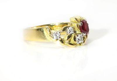 Lot 230 - An 18ct gold ruby and diamond ring, by John Donald, c.1975