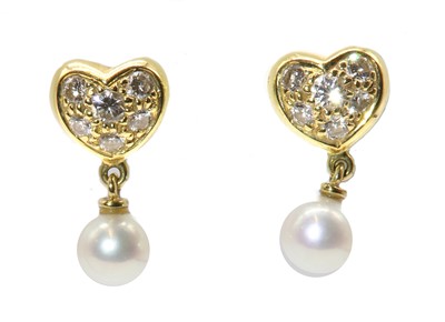 Lot 246 - A pair of 18ct gold diamond and cultured pearl earrings, by Tiffany & Co., c.1998