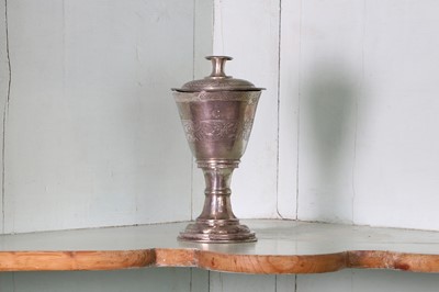 Lot 322 - An unmarked silver communion cup and paten