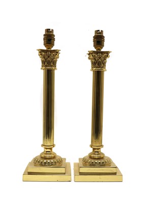 Lot 155 - A pair of gilt brass Composite column table lamps