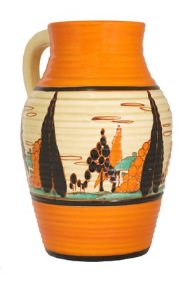 Lot 52 - A Clarice Cliff 'Orange Trees and House' Lotus jug
