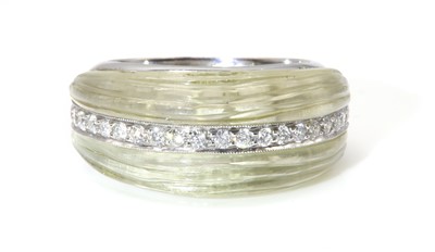 Lot 295 - A white gold carved lemon quartz and diamond tapered band ring, by Amanda Wakeley, c.2007
