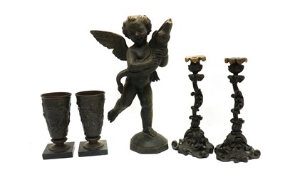 Lot 147 - A cold painted cast brass cherub fountainhead