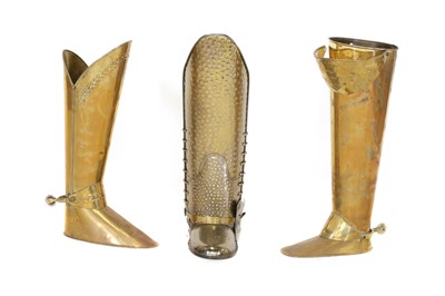 Lot 471 - Three brass cavalier boot umbrella stands