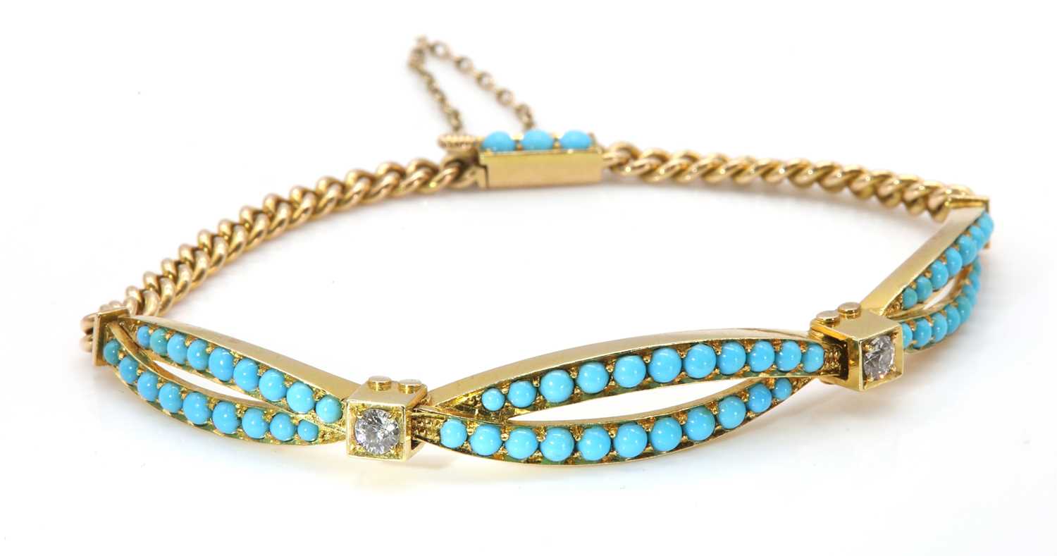 Lot 40 - An Edwardian turquoise and diamond bracelet