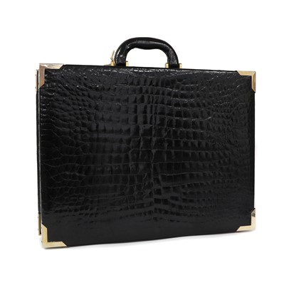 Lot 1483 - A Vintage black crocodile embossed leather briefcase