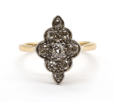 Lot 8 - A gold diamond navette shaped cluster ring