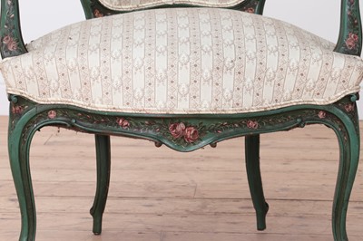 Lot 439 - A pair of green-painted fauteuils