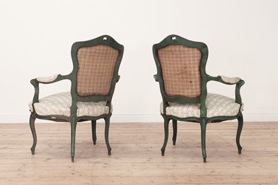 Lot 439 - A pair of green-painted fauteuils