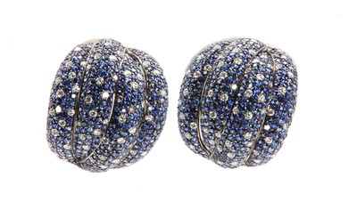 Lot 433 - A pair of French white gold sapphire and diamond earrings, by Viviane Debbas