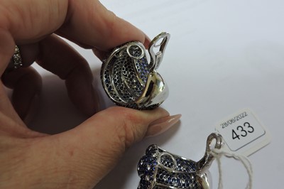 Lot 433 - A pair of French white gold sapphire and diamond earrings, by Viviane Debbas