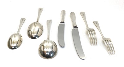 Lot 10 - A part service of silver Hanovarian pattern flatware for six settings