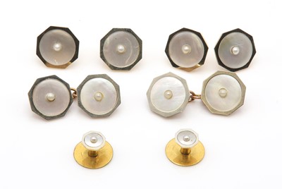 Lot 183 - A cased Art Deco mother-of-pearl and seed pearl dress stud set