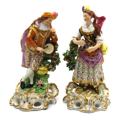 Lot 172 - A matched pair of Derby porcelain 'Idyllic Musician' figures