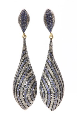 Lot 535 - A pair of sapphire and diamond drop earrings