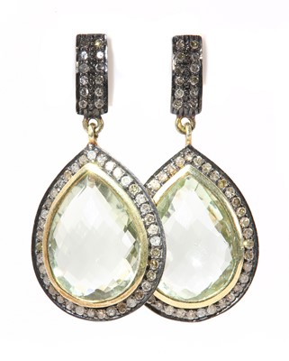 Lot 222 - A pair of prasiolite and diamond drop earrings