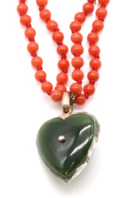 Lot 67 - A late Victorian coral, nephrite, rock crystal and turquoise necklace