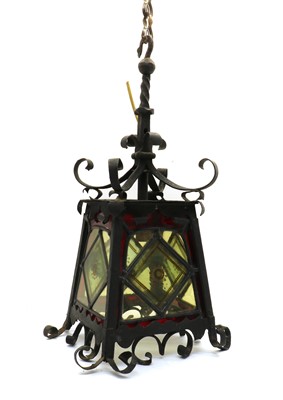 Lot 222 - A gothic revival style wrought iron and leaded glass fan lantern