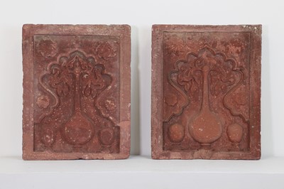 Lot 93 - A pair of Mughal carved red sandstone panels