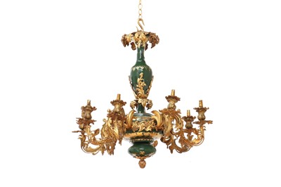 Lot 615 - A green glass and gilt-metal chandelier