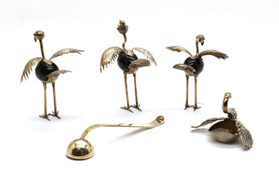 Lot 8 - A set of three Mexican silver and hardstone models of storks