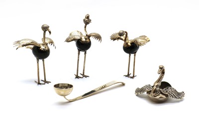 Lot 8 - A set of three Mexican silver and hardstone models of storks