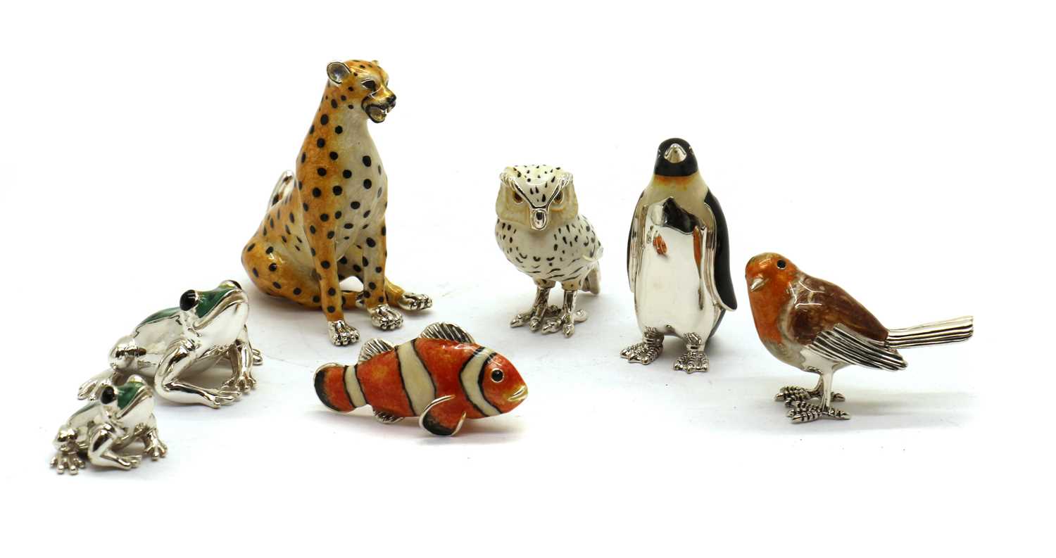 Lot 34 - A collection of six modern silver and enamelled animals