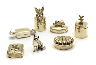 Lot 33 - A group of six modern silver novelty pots and covers
