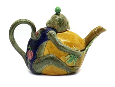 Lot 161 - A Minton Majolica monkey teapot and cover